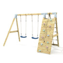 PolarPlay Premium Double Swing Set with Climbing Wall