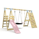 PolarPlay Premium Double Swing Set with Climbing Wall and Slide