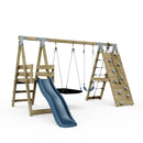 PolarPlay Premium Double Swing Set with Climbing Wall and Slide