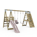PolarPlay Premium Double Swing Set with Climbing Wall and Slide