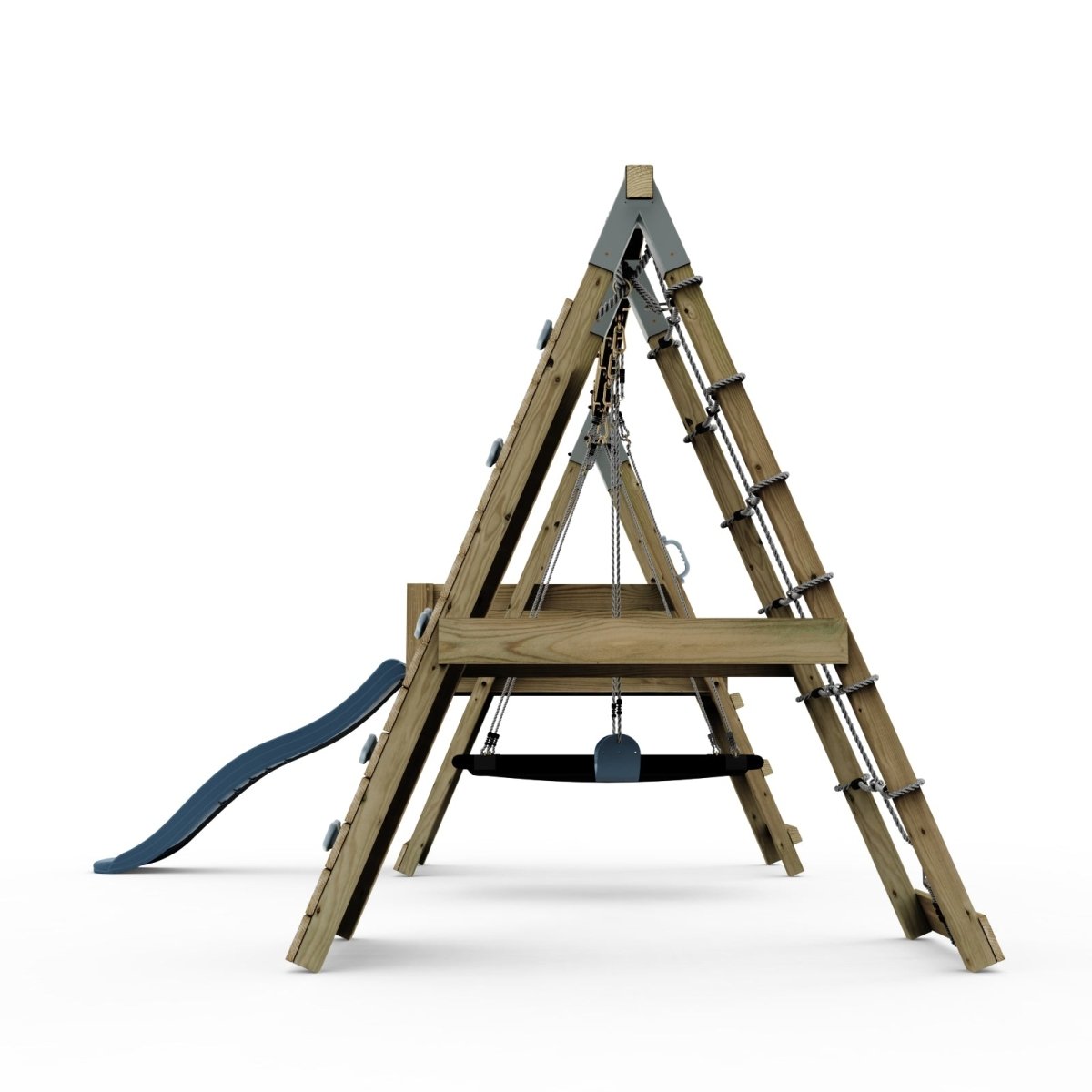 PolarPlay Premium Double Swing Set with Climbing Wall and Slide