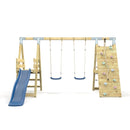 PolarPlay Premium Double Swing Set with Climbing Wall and Slide