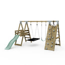 PolarPlay Premium Double Swing Set with Climbing Wall and Slide
