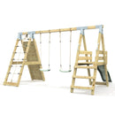 PolarPlay Premium Double Swing Set with Climbing Wall and Slide