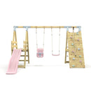 PolarPlay Premium Double Swing Set with Climbing Wall and Slide