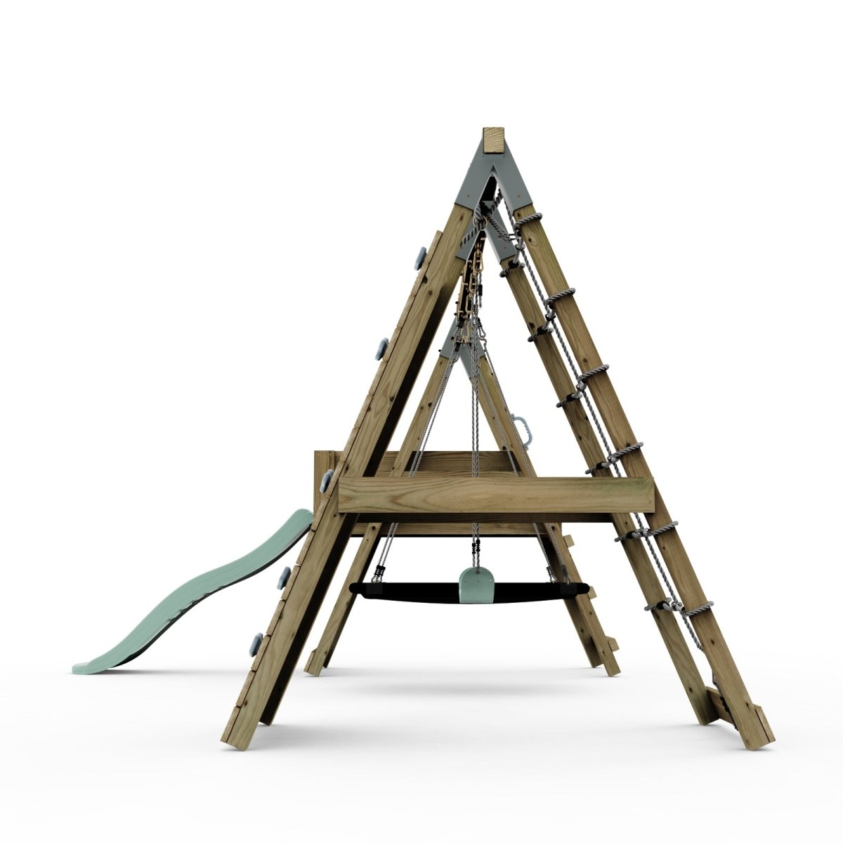 PolarPlay Premium Double Swing Set with Climbing Wall and Slide