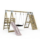 PolarPlay Premium Double Swing Set with Climbing Wall and Slide