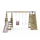 PolarPlay Premium Double Swing Set with Climbing Wall and Slide