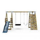 PolarPlay Premium Double Swing Set with Climbing Wall and Slide