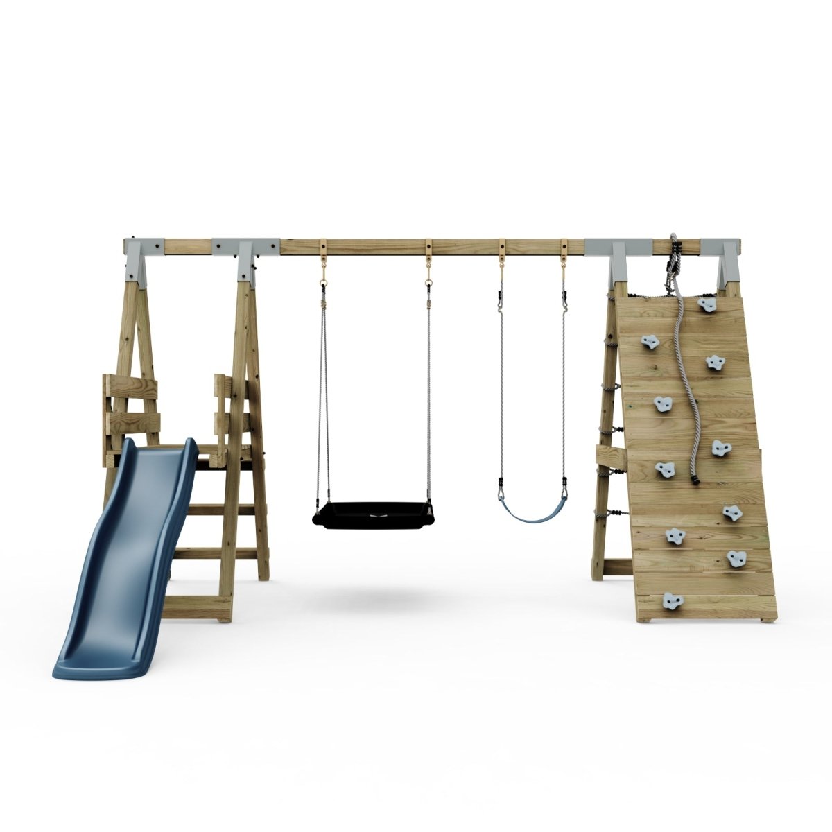 PolarPlay Premium Double Swing Set with Climbing Wall and Slide