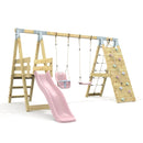 PolarPlay Premium Double Swing Set with Climbing Wall and Slide