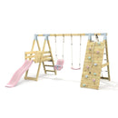 PolarPlay Premium Double Swing Set with Climbing Wall and Slide
