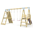 PolarPlay Premium Double Swing Set with Climbing Wall and Slide
