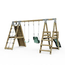 PolarPlay Premium Double Swing Set with Climbing Wall and Slide