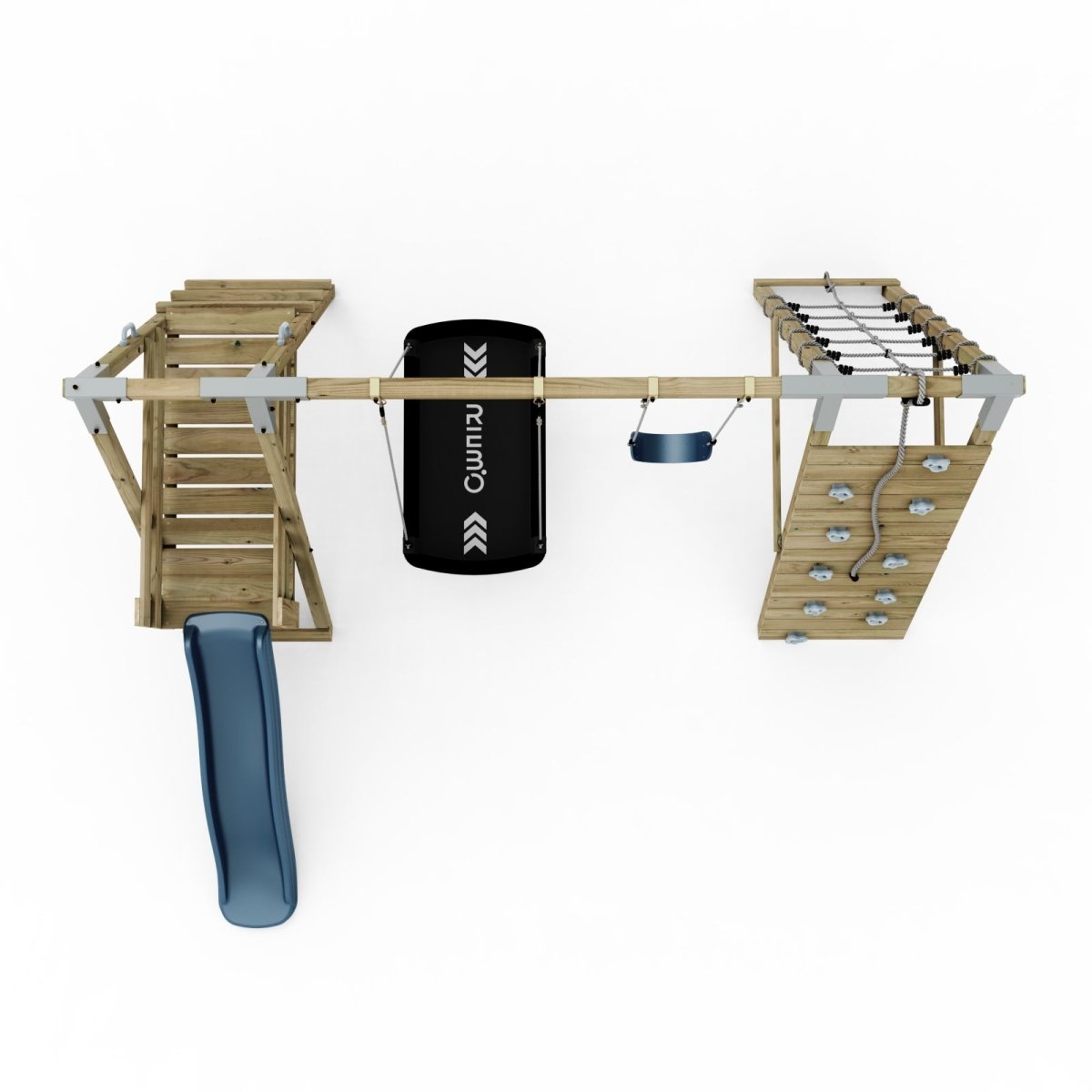 PolarPlay Premium Double Swing Set with Climbing Wall and Slide
