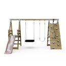 PolarPlay Premium Double Swing Set with Climbing Wall and Slide