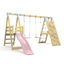 PolarPlay Premium Double Swing Set with Climbing Wall and Slide