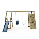 PolarPlay Premium Double Swing Set with Climbing Wall and Slide