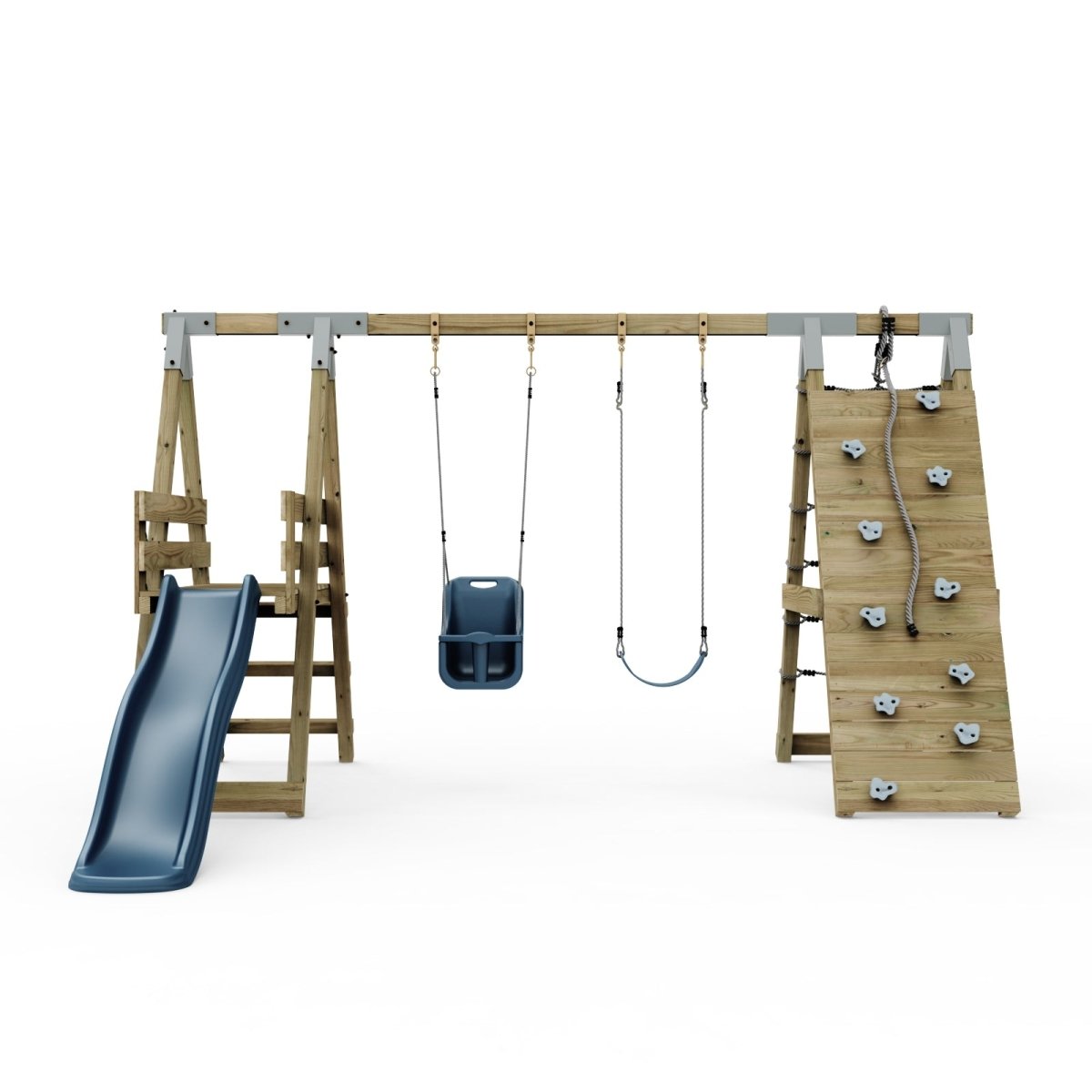 PolarPlay Premium Double Swing Set with Climbing Wall and Slide