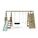 PolarPlay Premium Double Swing Set with Climbing Wall and Slide