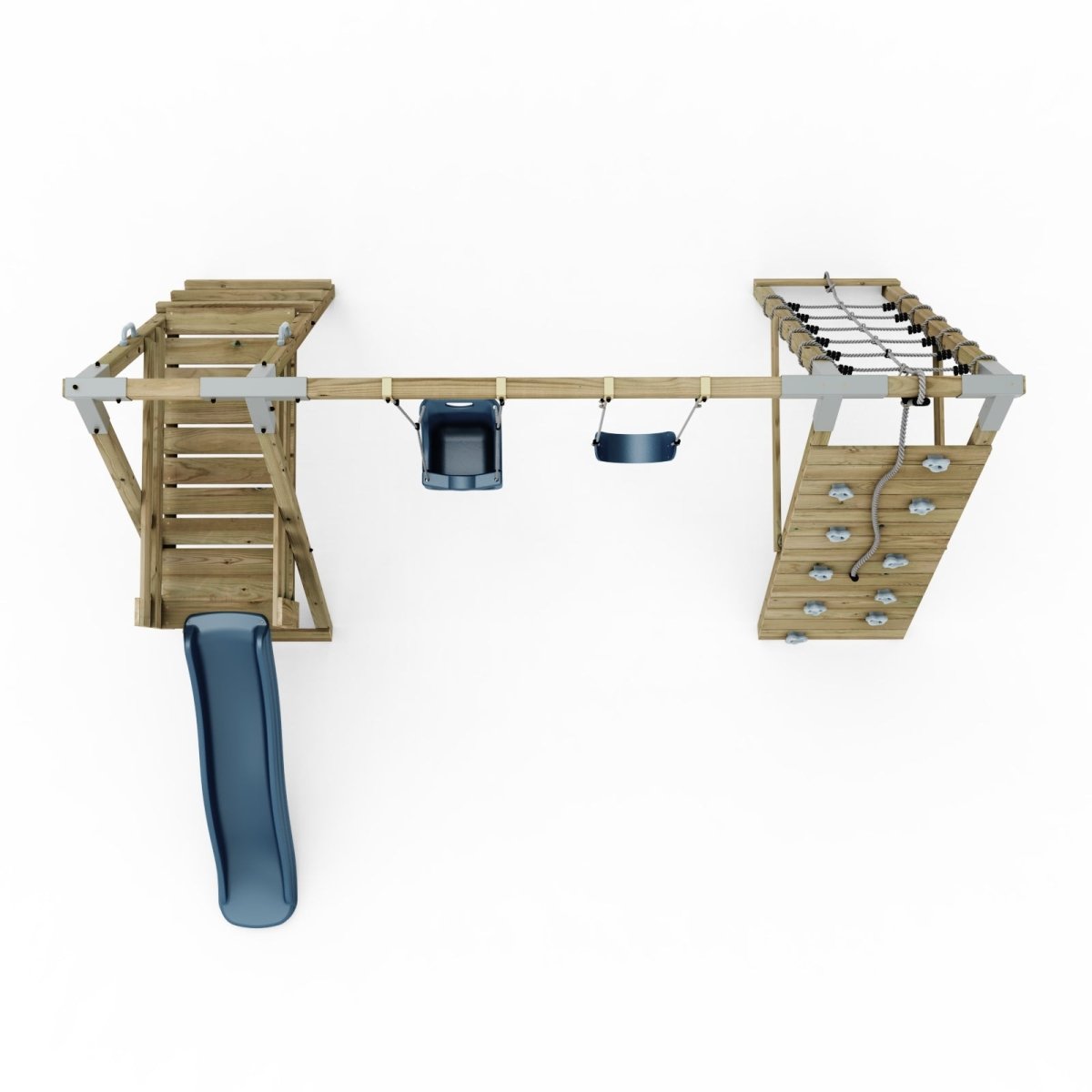 PolarPlay Premium Double Swing Set with Climbing Wall and Slide