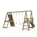 PolarPlay Premium Double Swing Set with Climbing Wall and Slide
