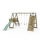 PolarPlay Premium Double Swing Set with Climbing Wall and Slide