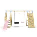 PolarPlay Premium Double Swing Set with Climbing Wall and Slide