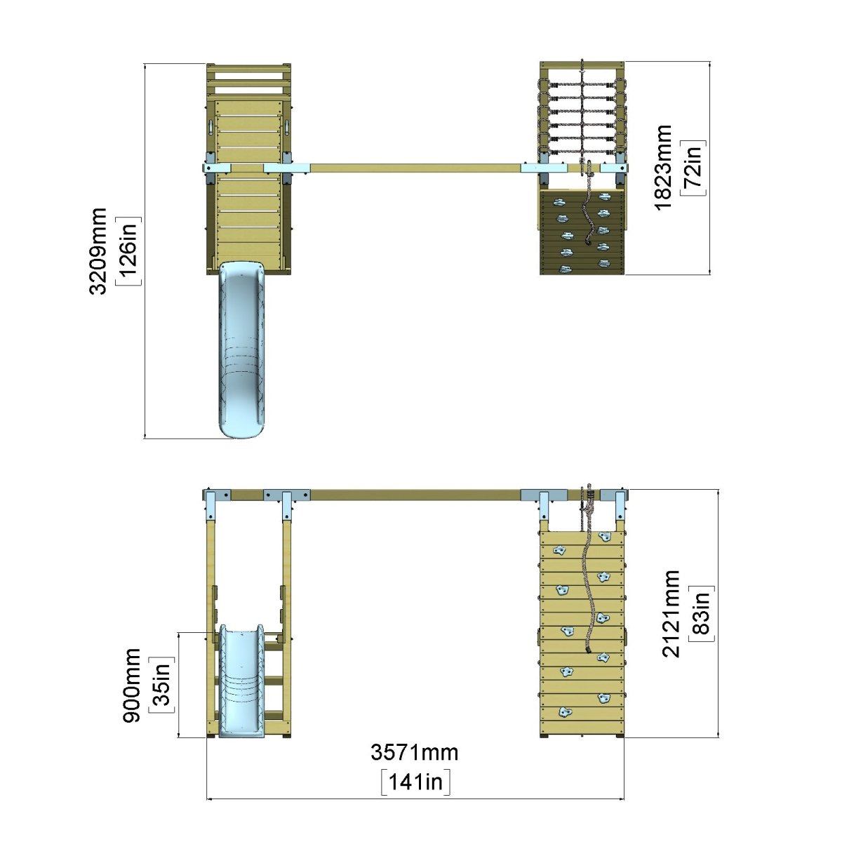 PolarPlay Premium Double Swing Set with Climbing Wall and Slide