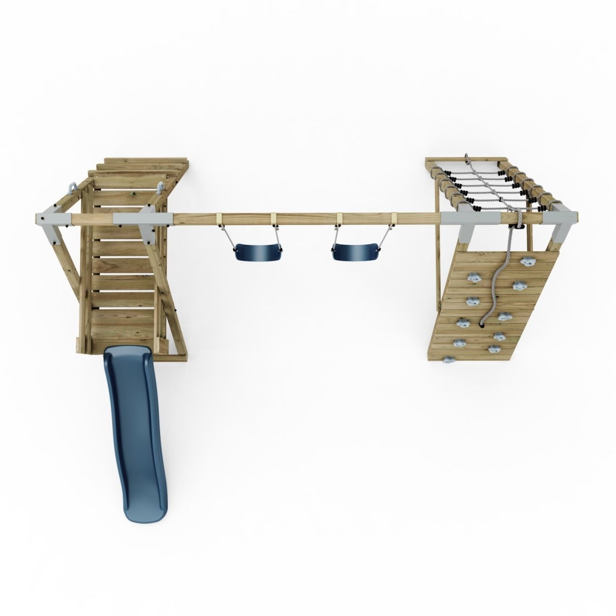 PolarPlay Premium Double Swing Set with Climbing Wall and Slide