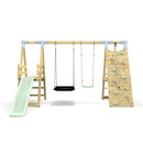PolarPlay Premium Double Swing Set with Climbing Wall and Slide