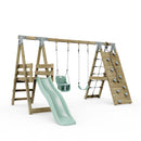 PolarPlay Premium Double Swing Set with Climbing Wall and Slide