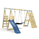 PolarPlay Premium Double Swing Set with Climbing Wall and Slide