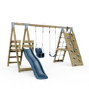 PolarPlay Premium Double Swing Set with Climbing Wall and Slide