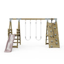 PolarPlay Premium Double Swing Set with Climbing Wall and Slide