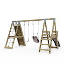 PolarPlay Premium Double Swing Set with Climbing Wall and Slide