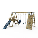 PolarPlay Premium Double Swing Set with Climbing Wall and Slide
