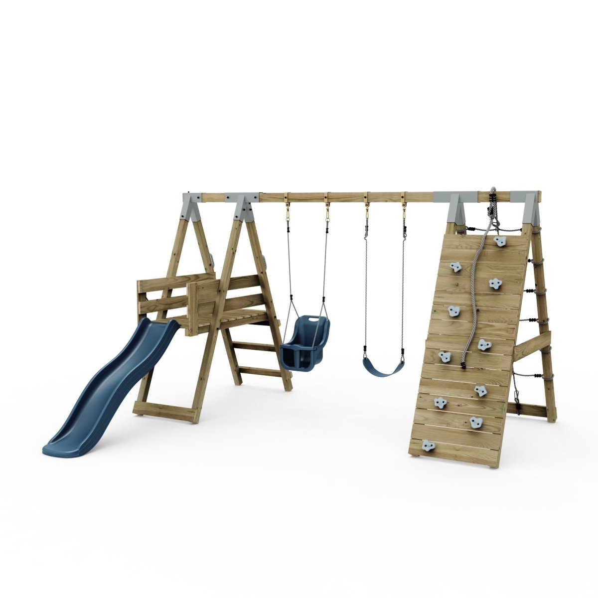 PolarPlay Premium Double Swing Set with Climbing Wall and Slide