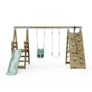 PolarPlay Premium Double Swing Set with Climbing Wall and Slide