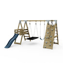 PolarPlay Premium Double Swing Set with Climbing Wall and Slide
