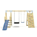 PolarPlay Premium Double Swing Set with Climbing Wall and Slide