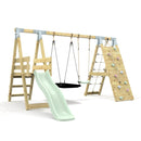 PolarPlay Premium Double Swing Set with Climbing Wall and Slide