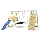 PolarPlay Premium Double Swing Set with Climbing Wall and Slide