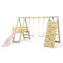 PolarPlay Premium Double Swing Set with Climbing Wall and Slide