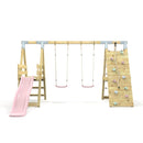 PolarPlay Premium Double Swing Set with Climbing Wall and Slide