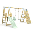 PolarPlay Premium Double Swing Set with Climbing Wall and Slide