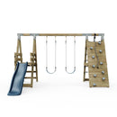 PolarPlay Premium Double Swing Set with Climbing Wall and Slide