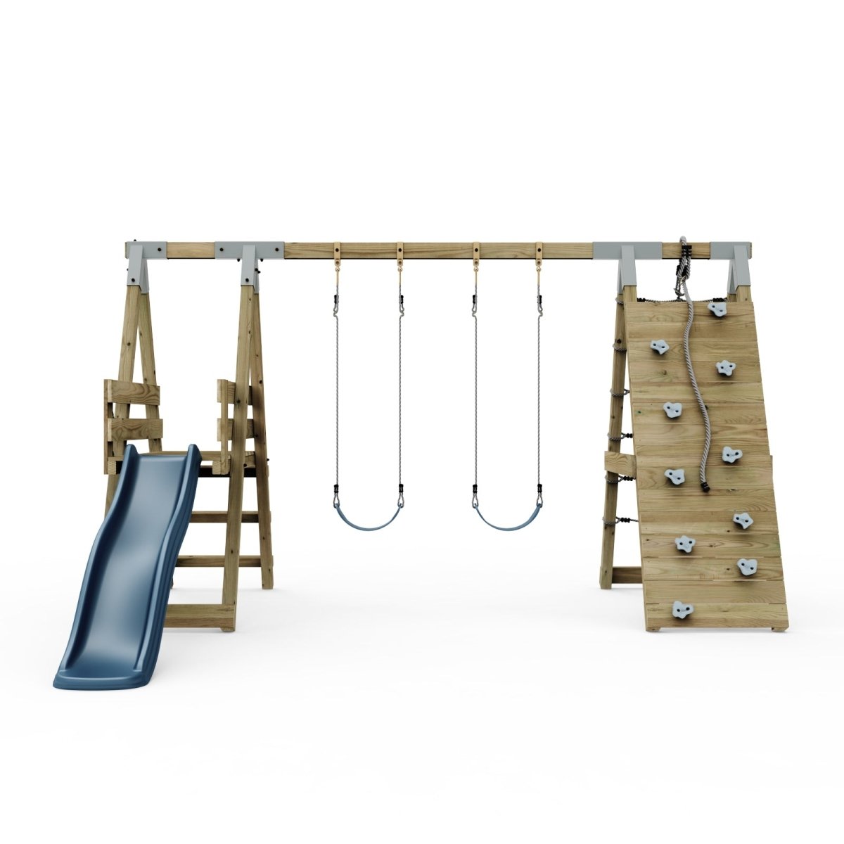 PolarPlay Premium Double Swing Set with Climbing Wall and Slide