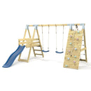 PolarPlay Premium Double Swing Set with Climbing Wall and Slide