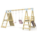 PolarPlay Premium Double Swing Set with Climbing Wall and Slide